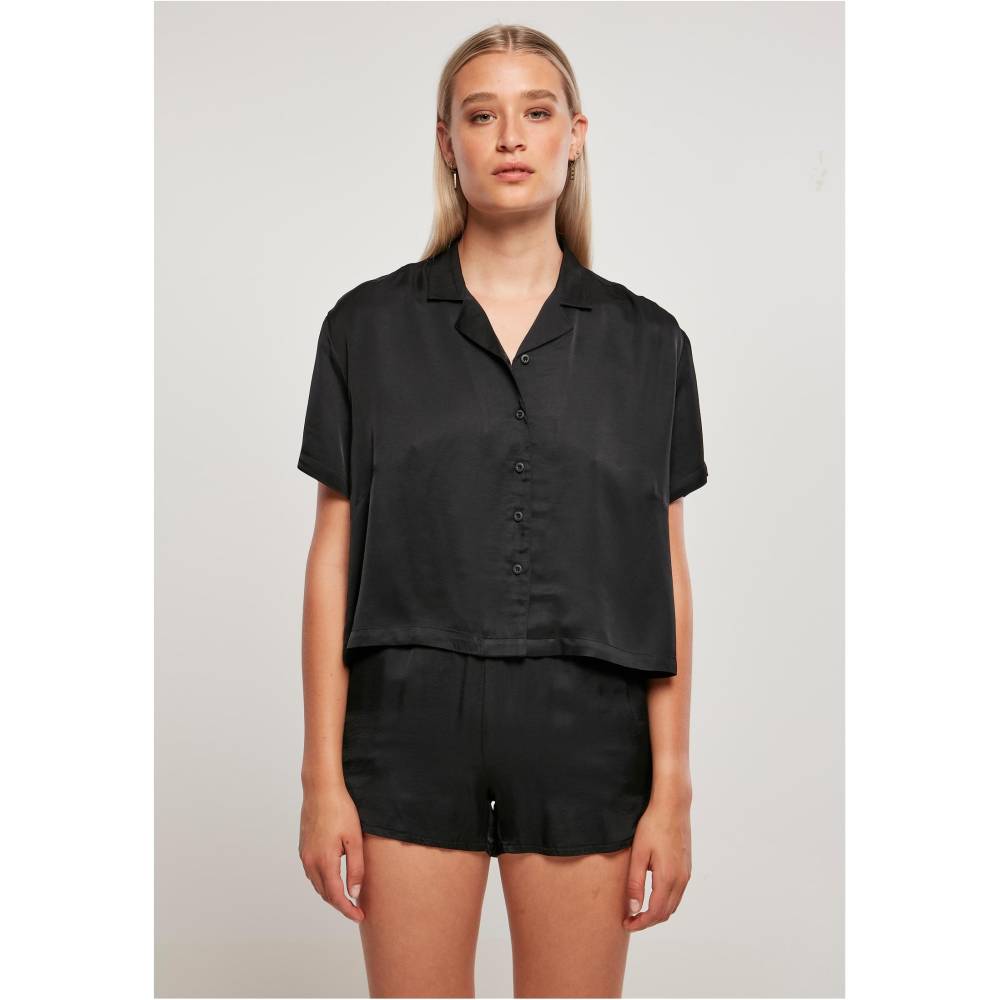 Urban Classics - Viscose Satin Resort Blouse - Zwart